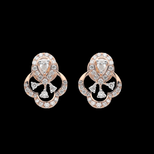 Celeste Drops in 14KT rose gold, a marquise-cut diamond above a pear-cut drop, each framed by a pavé halo